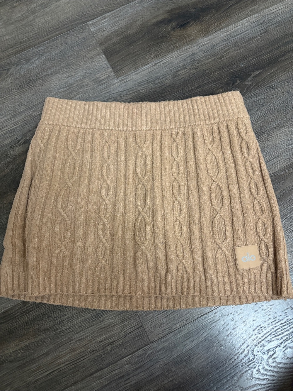 ALO Yoga Cable-Knit Mini Skirt in Camel Tan